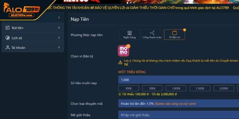 Nạp tiền Alo789 qua ví điện tử Nạp tiền Alo789 qua ví điện tử