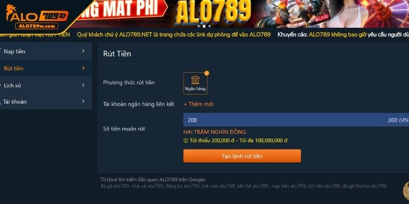 Yêu cầu cần thiết khi rút tiền ALO789 Yêu cầu cần thiết khi rút tiền ALO789